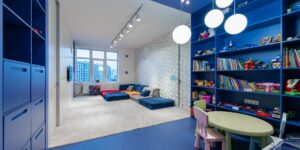 A calming, organized sensory corner for neurodivergent children in a living room.