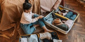 Organized suitcase contents for a multi-generational family trip