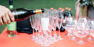 A sophisticated table setting featuring elegant non-alcoholic drinks for a social gathering.