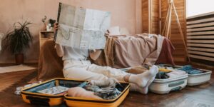 A planning scene for a local staycation on a modern coffee table.