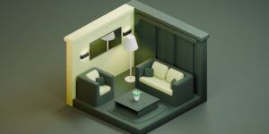 A cozy, modern living room setting prepared for a small book club meeting with books and coffee.