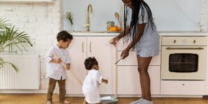 A clean, modern home environment focused on collaborative family organization.