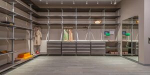 Minimalist luxury closet with pre-owned designer items.