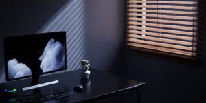 A secure, minimalist home office setup representing digital privacy.