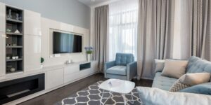 A serene and organized urban living room designed for slow living.