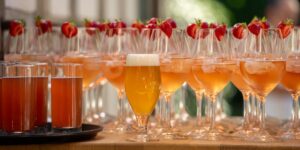 A sophisticated festive table setting with non-alcoholic drinks.