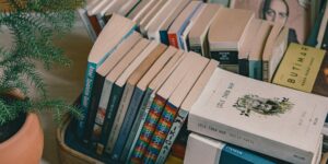 A welcoming space for a parent book club with books and coffee.