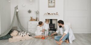 A peaceful, minimalist living room reflecting the post-growth parenting lifestyle.