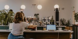 A bright, modern community hub designed for remote work and collaboration.