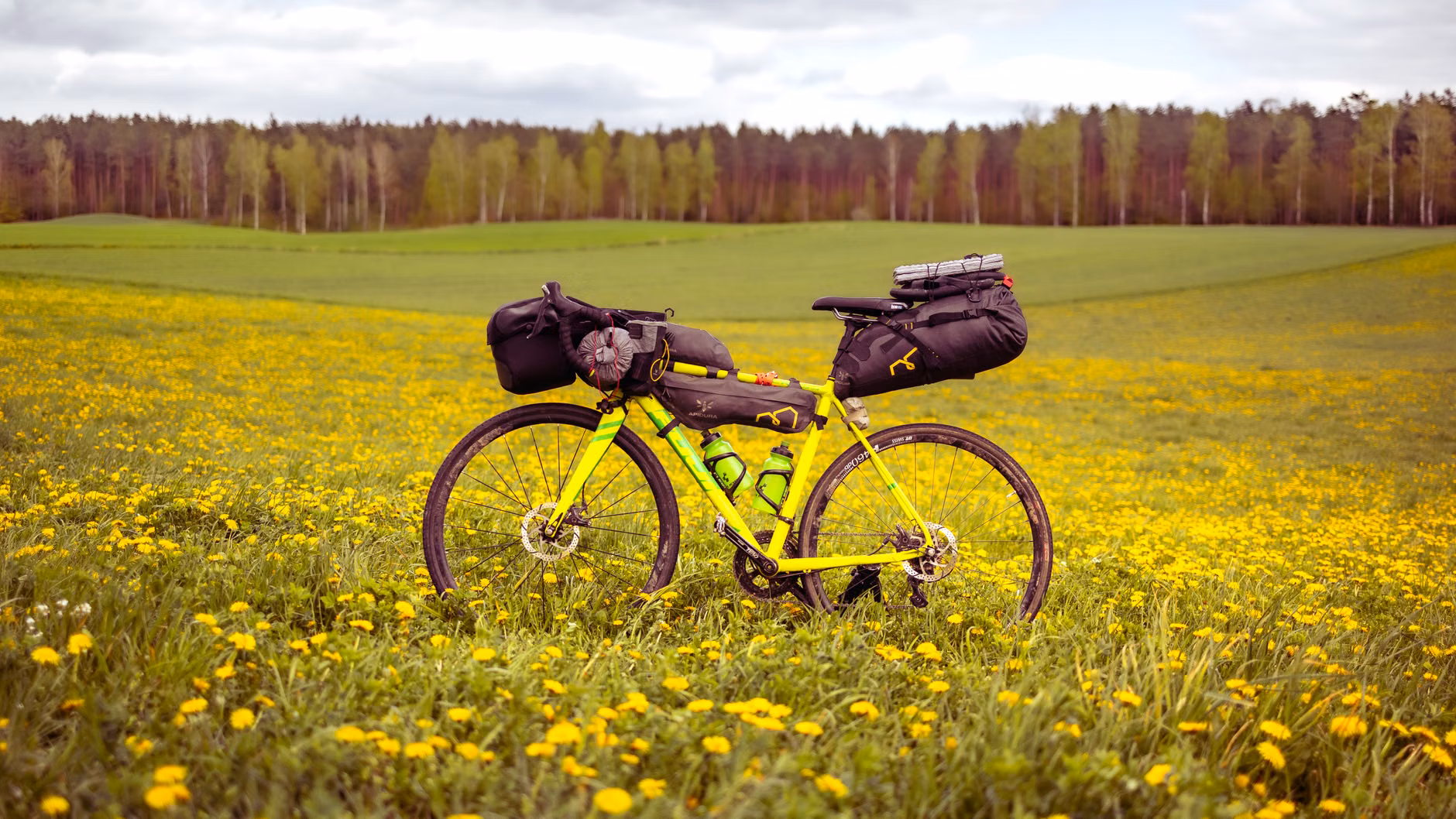 Organized pannier bag for a cycling weekend trip.