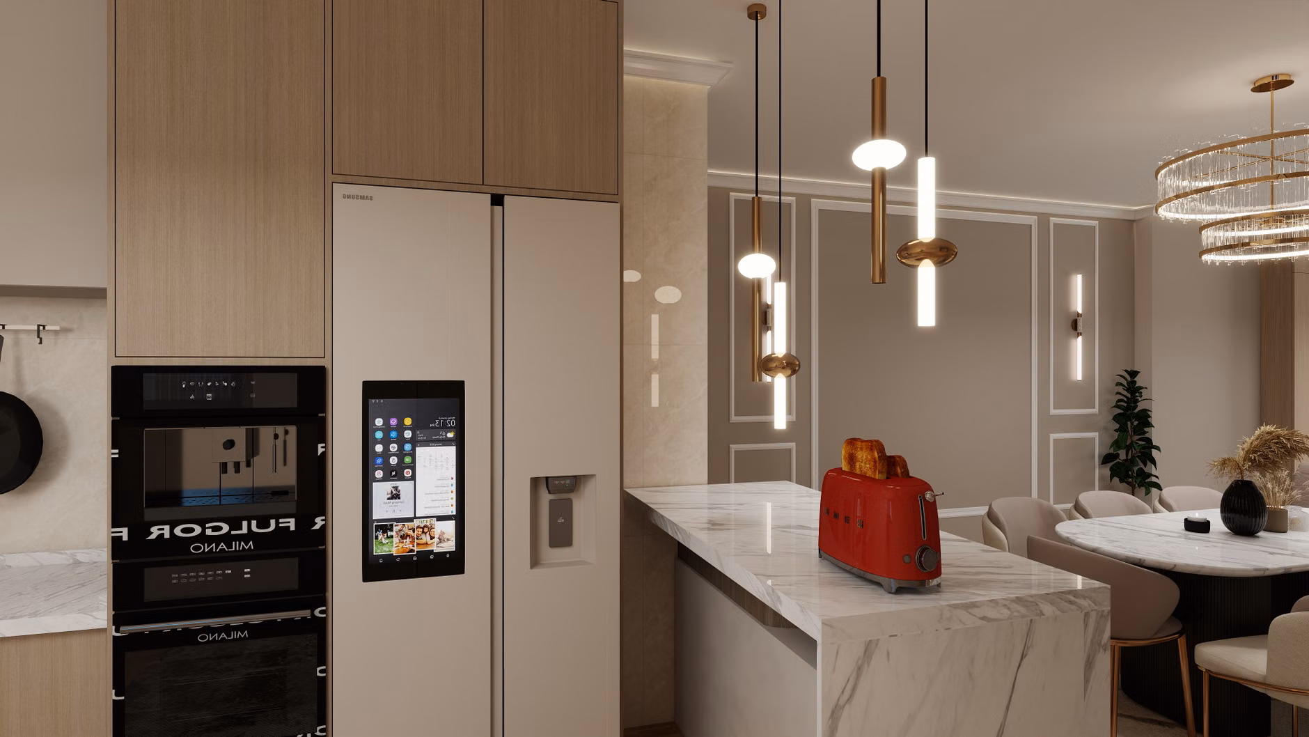 Visual comparison between traditional and smart kitchen technology.