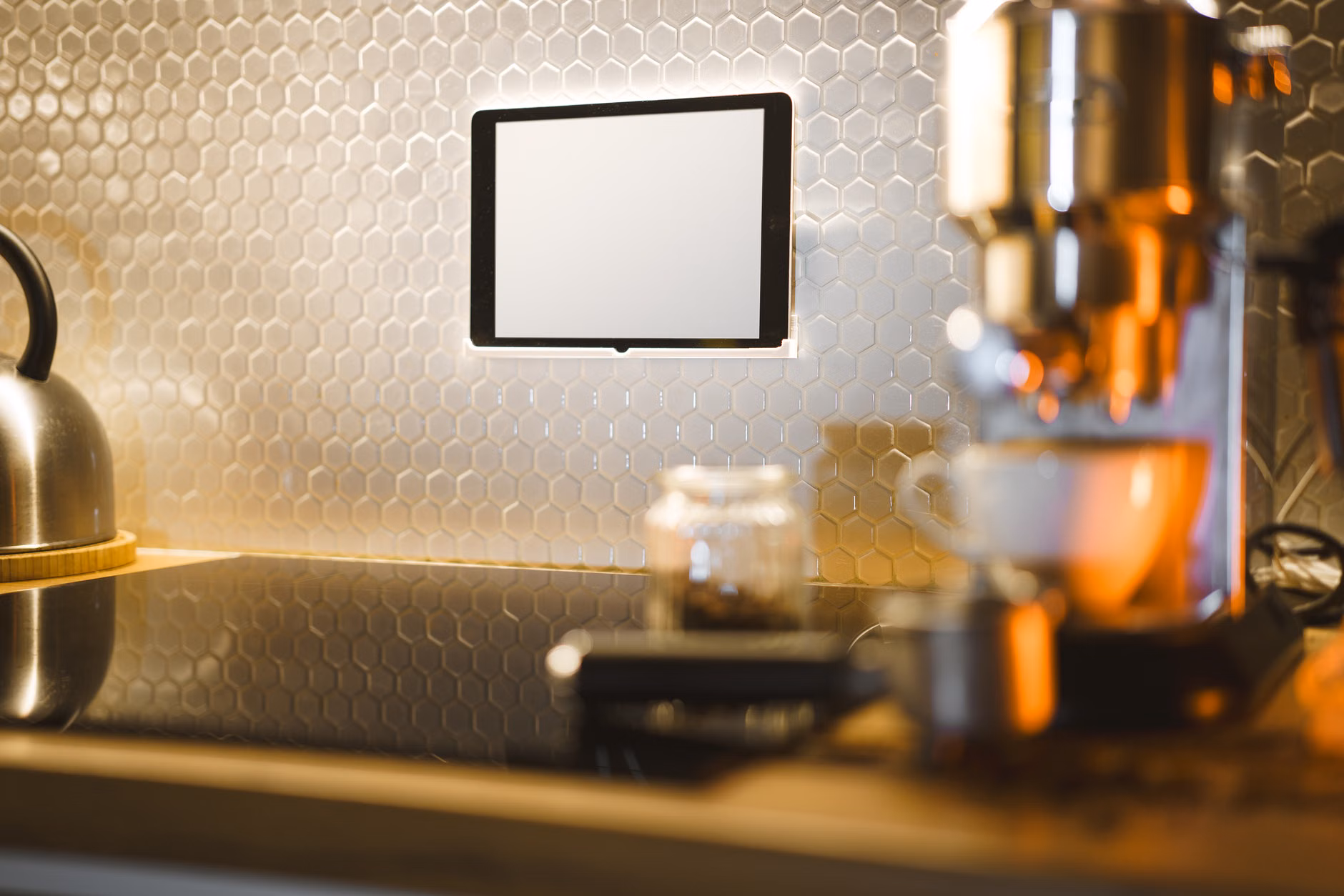 Family kitchen with integrated smart appliance energy dashboard