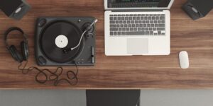 A modern workspace dedicated to digitizing family history and records.