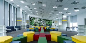 Modern home learning space with modular furniture