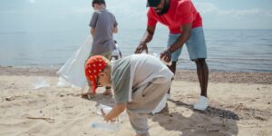 A family participating in an ethical community project abroad.