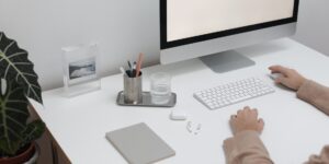 A clean, minimalist workspace representing digital decluttering.