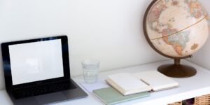 A clean, organized home office or dining area prepared for a family meeting.