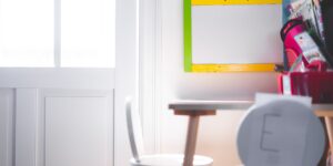 A clean, organized morning preparation area for a child with a visual schedule.