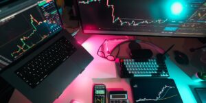 A modern home office setup representing secure financial data management.
