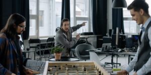 A balanced workspace and play area representing the intersection of work and family life.