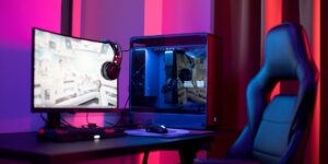 A professional tech setup featuring a high-performance router in a modern home office.